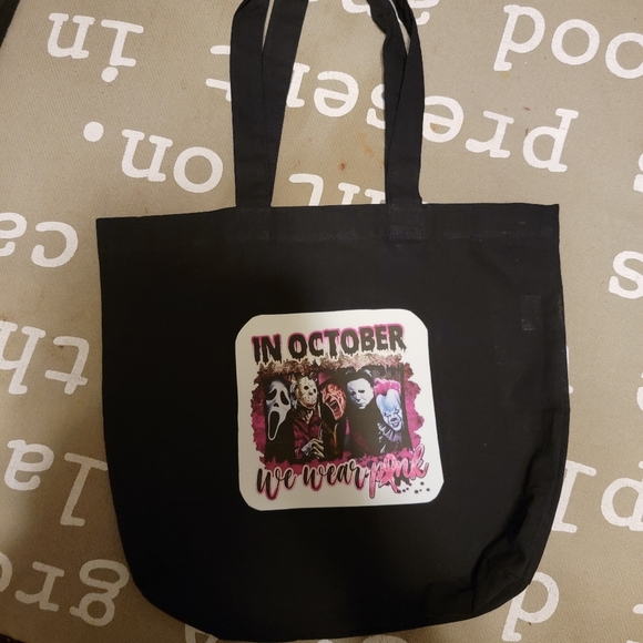 Tote Bag - In October We Wear Pink Horror Characters - Picture 2 of 2